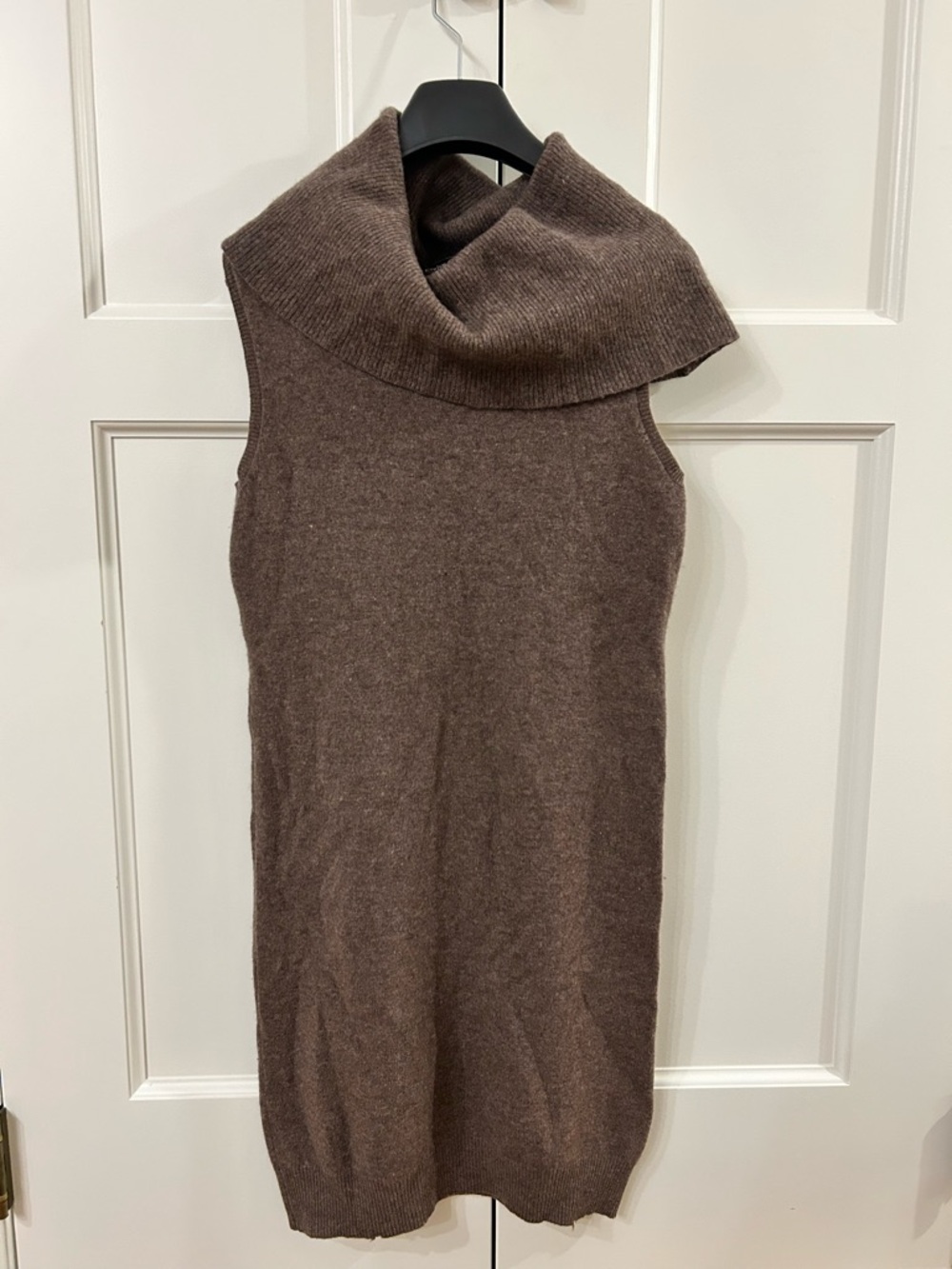 Sleeveless Brown Cowl Neck Knit Dress